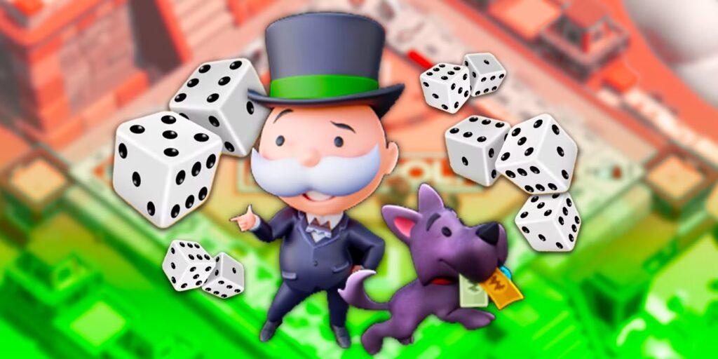 A player in Monopoly GO rolling the dice to advance across the board and claim properties